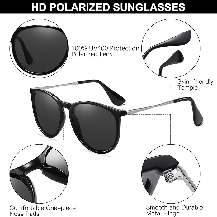 Ougenni Sunglasses for Women Men Vintage Polarized Women Sunglasses Round Classic Retro UV Protection Lens