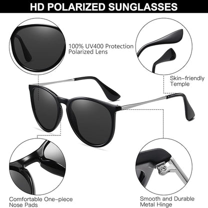 Ougenni Sunglasses for Women Men Vintage Polarized Women Sunglasses Round Classic Retro UV Protection Lens