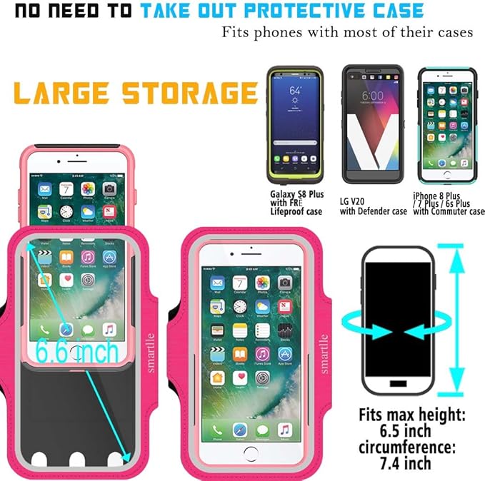 Arm Phone Holder for Running, Armband Cellphone for iPhone 15 14 13 12 11 Pro Max/XR/8 7 6s Plus, for Galaxy A/S/Note Up to 6.9’’, for Exercise Gym Fitness Sports Gear -Pink