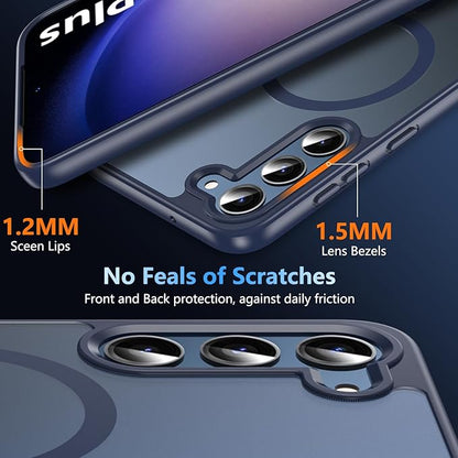 OWKEY for Samsung Galaxy S23 Plus Case 6.6'', Magnetic S23 Plus Case Compatible with Magsafe, [Military Grade Shockproof] Translucent Back Slim Bumper Cover Phone Case, Blue