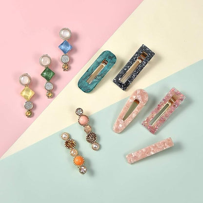 Mehayi 20 PCS Pearls and Acrylic Resin Hair Clips, Handmade Hair Barrettes, Marble Alligator bobby pins, Glitter Crystal Geometric Hairpin, Elegant Gold Hair Accessories, Gifts for Women Girls