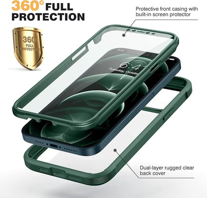Miracase Designed for iPhone 12 Pro Max Case, Full Body Rugged Case with Built-in Touch Sensitive Anti-Scratch Screen Protector, Soft TPU Case Compatible with iPhone 12 Pro Max 6.7", Dark Green
