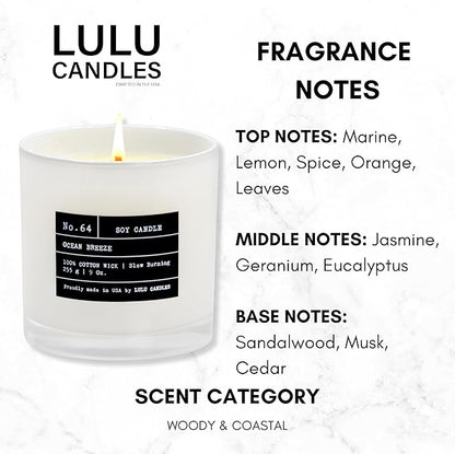 Lulu Candles | Ocean Breeze | Luxury Scented Soy Jar Candle | Hand Poured in The USA | Highly Scented & Long Lasting (9 Oz.)