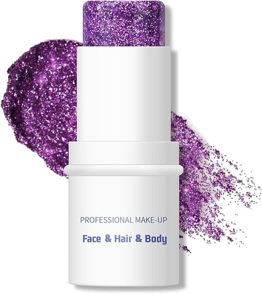 KYDA Body Glitter Stick, Chunky Glitter Gel for Face Body Hair, Sparkling Holographic Mermaid Sequins Paint, Waterproof Multiuse Makeup Glitter Gel, Purple