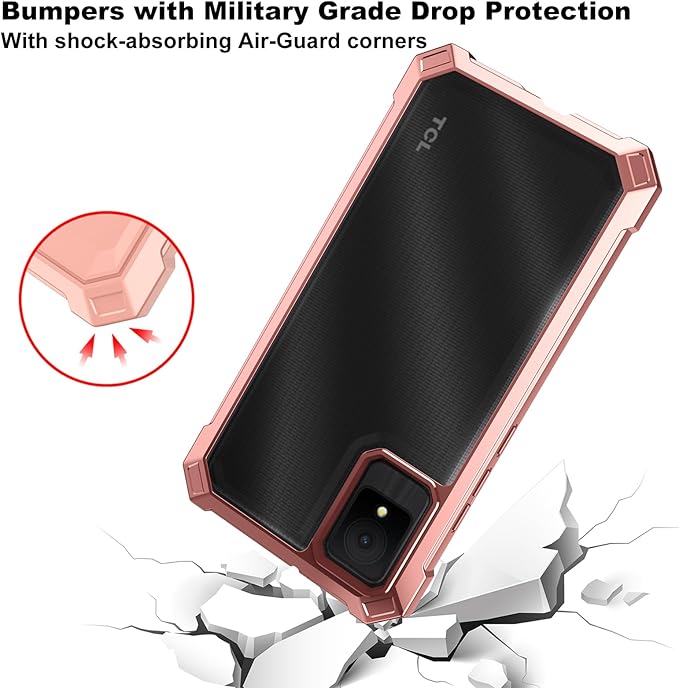 Ailiber for TCL K11 Case with Screen Protector, TCL K11 T432W Clear Case, Dual Layer Shockproof Bumper, Clear Transparent [Anti Yellowing], Slim Scratch-Resistant Cover-Rose Gold