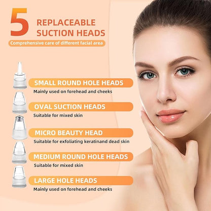2025 Pore Vacuum,USB Rechargeable Blackhead Remover Vacuum,3 Levels Adjustable Pore Vacuum Blackhead Remover, with 5 Suction Power,6 Probes,Face Vacuum Pore Cleanser for Women & Men-White