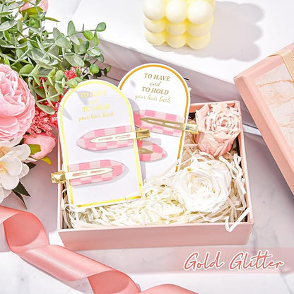 20PCS Bridesmaid Pink Checkered Hair Accessories - No Bend Creaseless Glitter Hair Clips for Bride Women Girls (20Pcs/10Cards)
