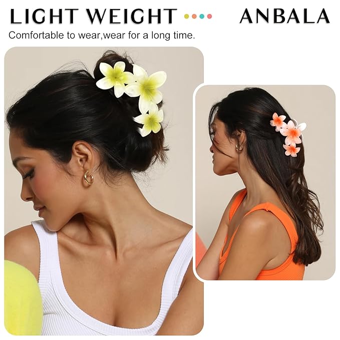 4PCS Flower Hair Clips Claw Clips for Thick Hair Non-Slip Strong Hold Flower Clip Cute Plumeria Hair Clips for Women Girls (Colorful)