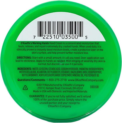 O'Keeffe's Working Hands Hand Cream for Extreme Dryness - 3.4 oz Jar (12 Pack) - Repairing Skincare for Cracked, Dry Hands