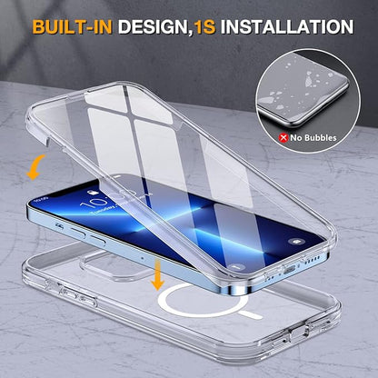 Miracase Magnetic for iPhone 13 Pro Max Case 6.7'' [Compatible with Magsafe] Full-Body Military Drop Proof 13 Pro Max Phone Case Cover with Built-in 9H Tempered Glass Screen Protector, Magnetic Clear