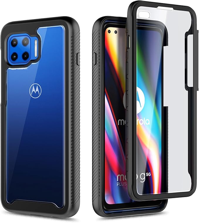NZND Case for Motorola One 5G, 5G UW/G 5G Plus with [Built-in Screen Protector], [16FT Military Grade Drop Tested] Full-Body Protection Bumper Shockproof Protective Cover Case (Black)