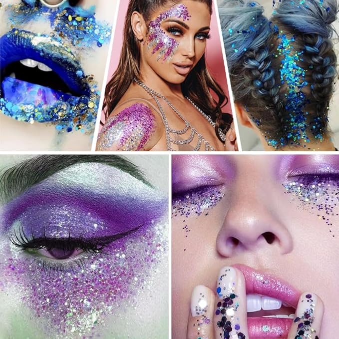 Body Glitter Stick, Face Glitter Stick for Body/Lip/Hair/Eyes, Sparkling Sequins Glitter Stick Holographic Mermaid Sequins Paint Makeup (Blue)