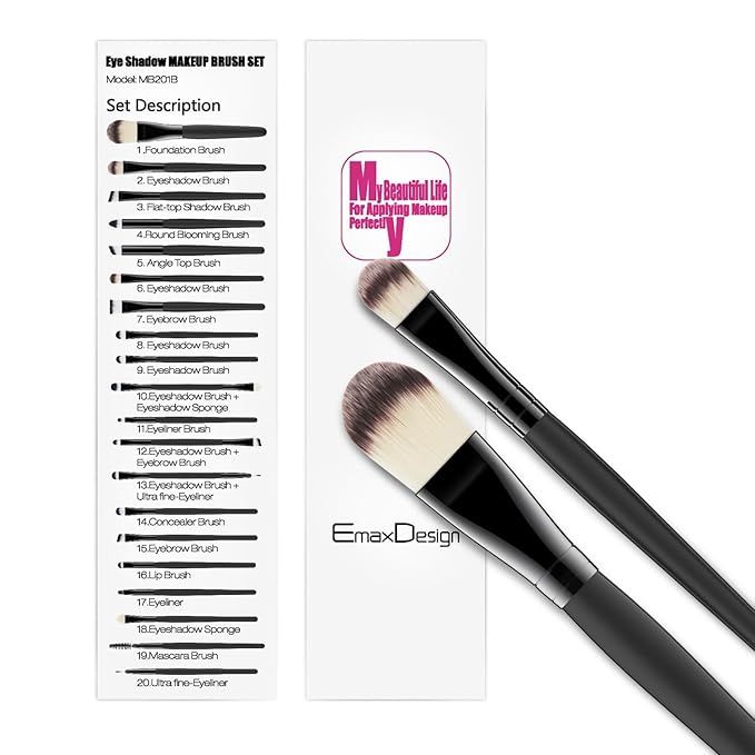 20 Pieces Makeup Brush Set Professional Face Eye Shadow Eyeliner Foundation Blush Lip Makeup Brushes Powder Liquid Cream Cosmetics Blending Brush Tool