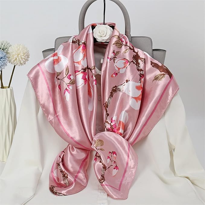 35 x 35 Women's Fashion Pattern Large Square Silk Like Hair Scarf Head Sleeping Wrap Satin Neck Bandana for Gift…