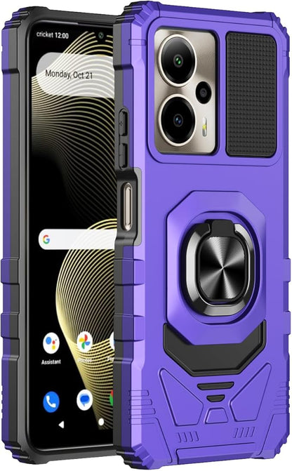 for Cricket Outlast 5G Phone Case/AT&T Motivate Pro 5G Phone Case with Screen Protector,Dual Layer Military Grade Protection with Ring Stand for Cricket Outlast 5G 2024/ATT Motivate Pro 5G Purple