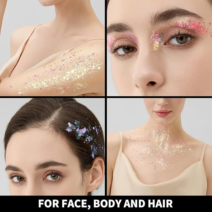 Teenitor 6 Colors Glow in The Dark Glitter Gel, Body Glitter Face Glitter for UV Black Light Party Raves Festivals