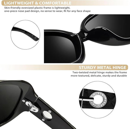 Joopin Big Womens Sunglasses Polarized Trendy Sun Glasses Large Rectangle UV Protection Rhinestone Sunnies