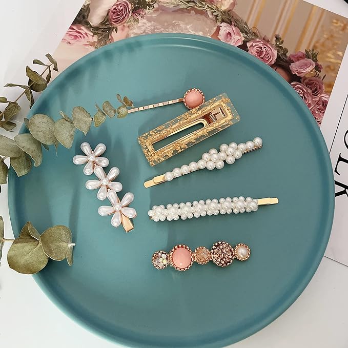 Mehayi 20 PCS Pearl Hair Clips Set Fashion Korean Acrylic Resin Hair Barrettes, Bobby Pins Hairpins for Women and Ladies Girls Headwear Styling Tools, Hair Accessories for Decorative Party Wedding