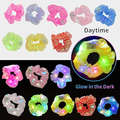8 Pcs LED Scrunchies, Light Up Yarn Hair Accessories for Women Girls, Glow in The Dark Party Supplies for Neon Party