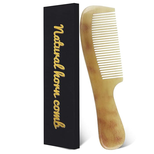Horn Fine Tooth Comb - Anti-Static Hair Comb - Hair Styling Detangling Comb for All Hair Types (Yellow, Curly, Men, Women, Kids)