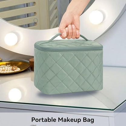 OCHEAL Makeup Bag, Large Capacity Travel Make Up Bag for Cosmetics Vertical Storage,Toiletry Bag for Skincare Makeup Organizer Bag-Green Nylon