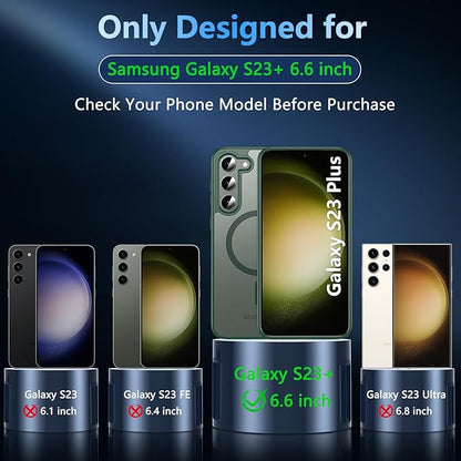 OWKEY for Samsung Galaxy S23 Plus Case 6.6'', Magnetic S23 Plus Case Compatible with Magsafe, [Military Grade Shockproof] Translucent Back Slim Bumper Cover Phone Case Galaxy S23 Plus case, Green