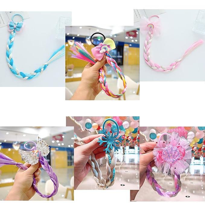 Ozzwolle 6 Pcs Girls Braid Hair Extensions Hairpieces, Colored Ponytail Extensions Rainbow Hair Pieces for Kids Little Girls