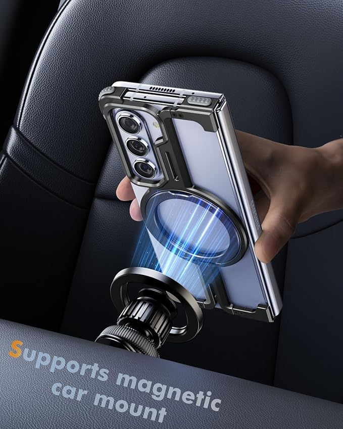 OATSBASF for Samsung Galaxy Z Fold 5 Bumper Case, with Kickstand 360° Rotatable Magnetic Stand Case, Minimalist Phone Case for Galaxy Z Fold 5, Frameless Metal Case, Black