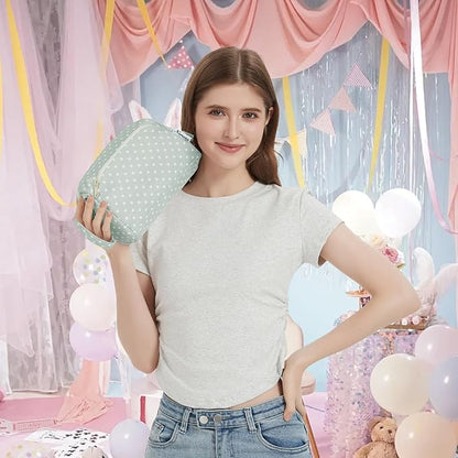 Narwey Large Women Makeup Bag Wide-open Make up Bag Travel Cosmetic Organizer Toiletry Bag for Cosmetics Toiletries Accessories (Mint Green Polka Dot)