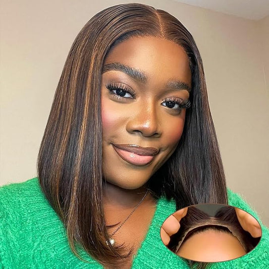 1B/30 Mixed Brown Wig Human Hair, Wear to Go Glueless Bob Wig Human Hair 200% Density 5x5 HD Lace Closure Wigs with Natural Hairline for Women(16 inch)