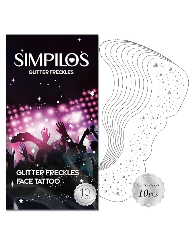 Glitter Freckles, Coachella Face Glitter for Kids Women Girls, Waterproof Glow Up Singer Concerts Festival Rave Accessories (Silver -Hearted)