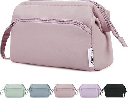Narwey Large Makeup Bag Women Wide-open Make up Bag Travel Cosmetic Bag Organizer Toiletry Bag for Cosmetics Toiletries Accessories (Dusty Rose)
