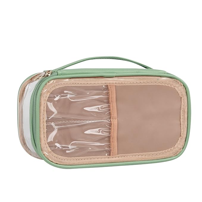 OCHEAL Clear Makeup Bag, Portable Makeup Storage Organizer Cosmetic Bag, Travel Makeup Bag Cute Clear Pouch For Women and Girls Cosmetics Bags with Divider Makeup Brush Compartment-Green