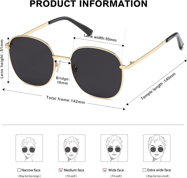 SOJOS Classic Trendy Square Sunglasses for Women Men Cute Big Frame Gold Shades SJ1137