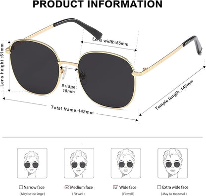 SOJOS Classic Trendy Square Sunglasses for Women Men Cute Big Frame Gold Shades SJ1137