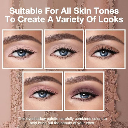 Neutral Nude Brown Eyeshadow Palette Makeup, 5 Colors Velvety Matte Finish, Cool-Toned Nude Taupe Eye Shadows, Natural Everyday to Eye Makeup Looks, for Brown Eyes Long Lasting Naturing-Looking 02#