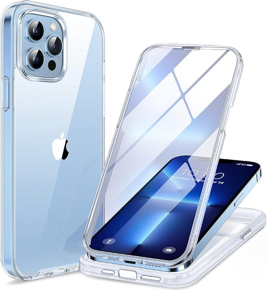 Miracase Glass Series for iPhone 13 Pro Max Case 6.7 Inch, Full-Body Protective Bumper Case with Built-in 9H Tempered Glass Screen Protector and Camera Lens Protector, B-Clear
