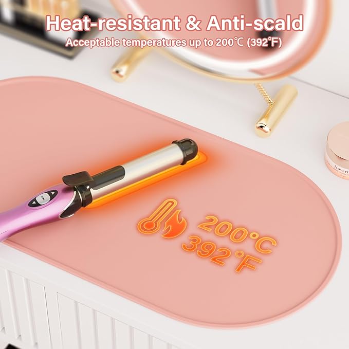 Noverlife Heat Resistant Mat for Hair Tools, Large Makeup Mat, Silicone Hot Tools Mat for Curling Iron/Flat Iron/Straightener Pad, Non-Slip Vanity Protector Pad, Kitchen Counter Mat, 19.6"x9.8"