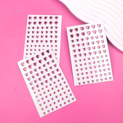 264Pcs Heart Face Gems Love Gems, Self-Adhesive Face Jewels Rhinestones 5/7/10 mm DIY Face Gems Stick on, Valentine Makeup Gems Rave Accessories for Face Eyes Hair Makeup Body, Crafts (Pink)