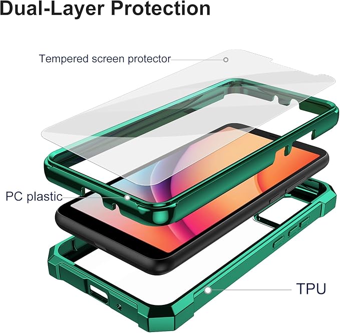Ailiber Case for TCL K11, TCL T432W Phone Case with Screen Protector, Dual Layer Shockproof Bumper, Clear Transparent Anti Yellowing, Military Grade Drop Protection Cover-Green
