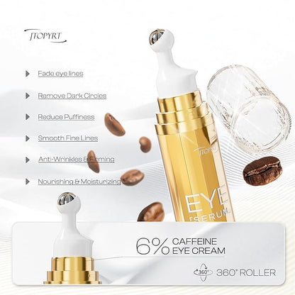 6% Caffeine Eye Cream: Dark Circle Remover Hydrating Anti-Wrinkle Eye Care Cream for Women 20ml 0.68fl.oz