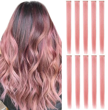 14 PCS Princess Party Highlights Clip in Smoky Pink Hair Extensions Christmas Costumes Wig for Woman(Light Pink)