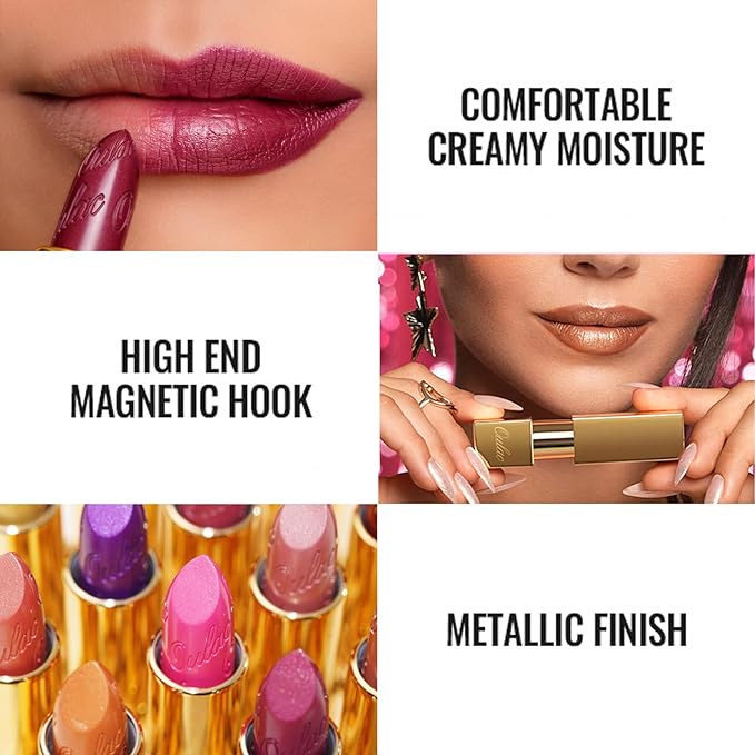 Oulac Red Lipstick Christmas Gifts for Women - Metallic 3D Shine Lightweight Hydrating Formula, High Impact Lip Color, Full Coverage Lip Makeup, Cherry Bomb(12)