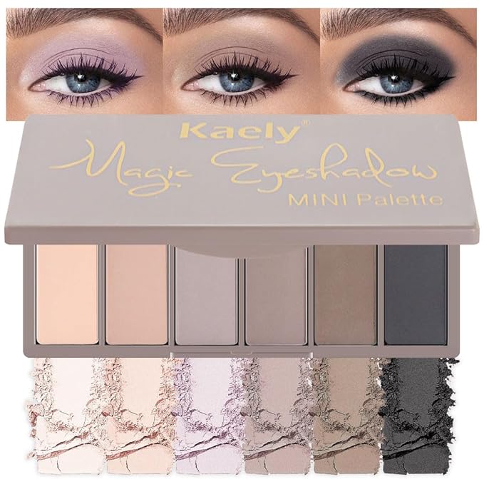 6 Color Eyeshadow Makeup Palette, 6 Light Nude Dark Nude Brown & Purple Dark Brown Black Eyeshadows Palette, Everyday Matte Finish Eye Makeup Looks, Travel Friendly Size, Built-in Mirror 05#