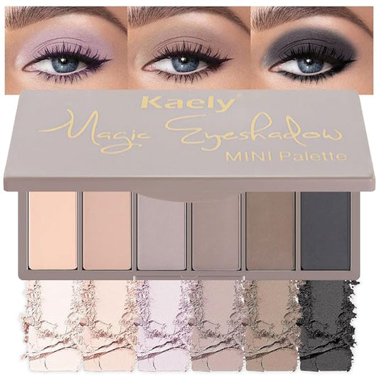 6 Color Eyeshadow Makeup Palette, 6 Light Nude Dark Nude Brown & Purple Dark Brown Black Eyeshadows Palette, Everyday Matte Finish Eye Makeup Looks, Travel Friendly Size, Built-in Mirror 05#