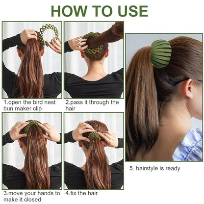 4Pcs Bird Nest Hair Clips Expandable Hair Bun Maker Hair Accessories for Women Ponytail Holder Hair Bun Clip for Thin Thick Fine Curly Hair, Plastic Hair Barrettes Hair Scrunchies