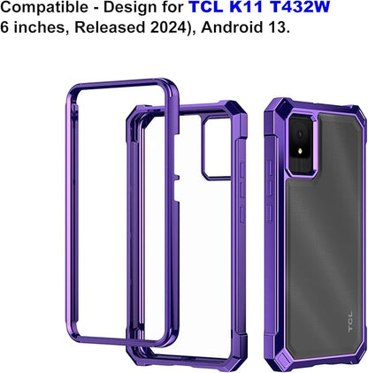 Ailiber for TCL K11 T432W Phone Case, with Screen Protector, Dual Layer Shockproof Bumper, Clear Transparent [Anti Yellowing], Slim Scratch-Resistant Cover for TCL K11-Purple