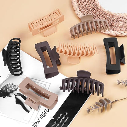 TOCESS 8 Pack Neutral Big Hair Claw Clips for Women Large Claw Clip for Thin Thick Curly Hair 90's Strong Hold 4.33 Inch Nonslip Matte Hair Clips