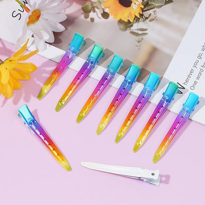 24 Packs Duck Bill Clips, Bantoye 2.75 Inches Rustproof Metal Alligator Curl Clips with Holes for Hair Styling, Hair Coloring, Gradient Rainbow