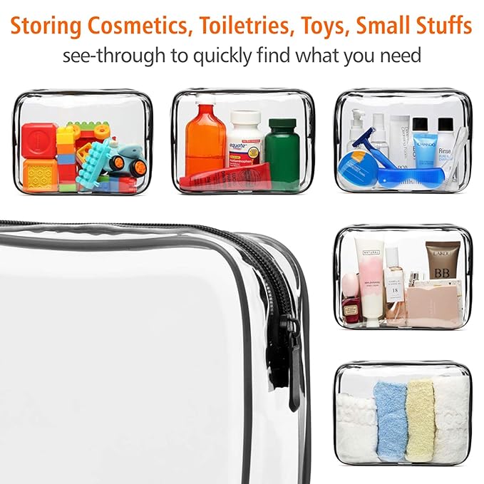 PACKISM Clear Makeup Bag - 3 Pack TSA Approved Toiletry Bag, Travel Clear Toiletry Bag, Black White Grey
